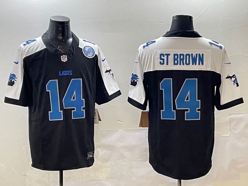 Men Detroit Lions 14 St Brown Black Thanksgiving three generations 2025 Nike Limited NFL Jersey style 7